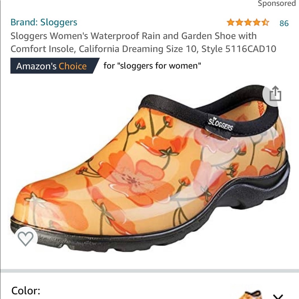 Sloggers rain shoe “California Dreaming” sz 8 new